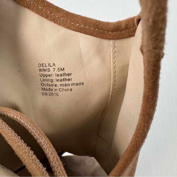 Kenneth Cole New York Delila lace up block heeled peep toe suede tan size 7.5 - Picture 13 of 13